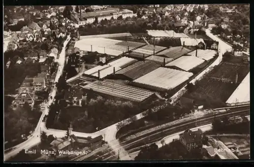 AK Waiblingen, Blick auf die Gärtnerei von Emil Münz aus der Vogelschau