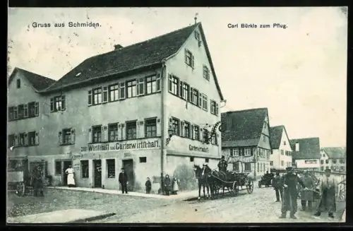 AK Schmiden, Gasthaus und Gartenwirtschaft zum Pflug, Carl Bürkle
