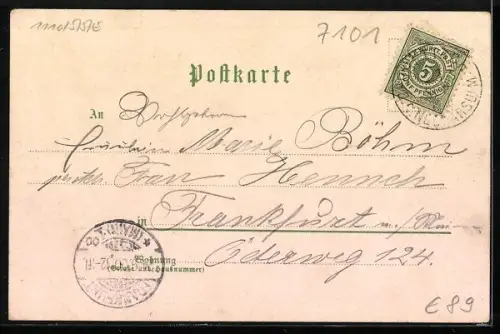 Lithographie Brettach, Rathaus, Marktplatz, Schulhaus, Kirche mit Linde