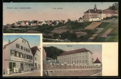 AK Löwenstein / Württ., Gasthaus zum Lamm v. Chr. Assenheimer, Schloss, Gesamtansicht