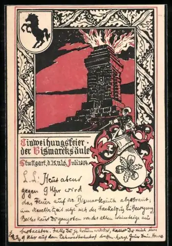 AK Stuttgart, Einweihungsfeier der Bismarcksäule 1904, Wappen