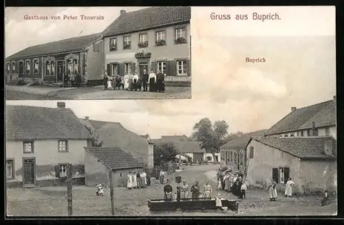 AK Buprich, Gasthaus von Peter Trouvain, Ortspartie in Buprich