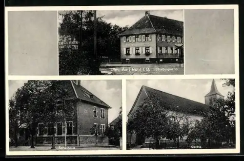 AK Ulm, Strassenpartie mit Gasthaus, Schulhaus und Kirche