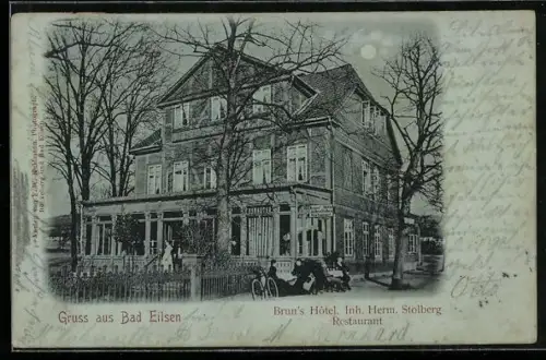 Mondschein-AK Bad Eilsen, Brun`s Hotel mit Restaurant, Inh. Herm. Stolberg