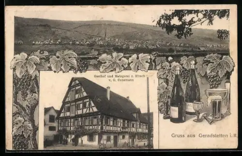 AK Geradstetten i. R., Gasthof und Metzgerei zum Hirsch, Teilansicht