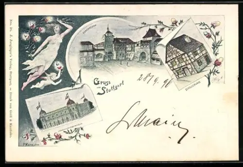 AK Stuttgart, Gewerbedorf, Schillerhaus und Landesgewerbemuseum