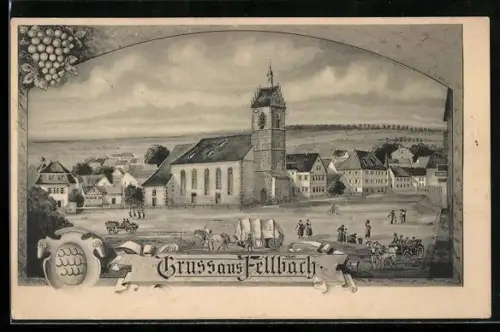 AK Fellbach, Teilansicht des Ortes mit Kirche