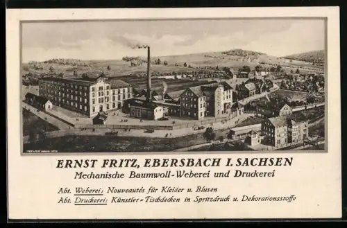 AK Ebersbach i. Sa., Baumwoll-Weberei und Druckerei Ernst Fritz
