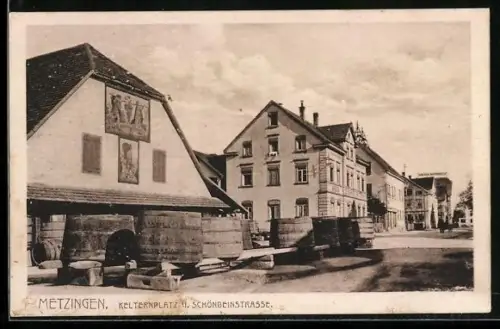 AK Metzingen, Blick in die Schönbeinstrasse mit dem Kelterplatz