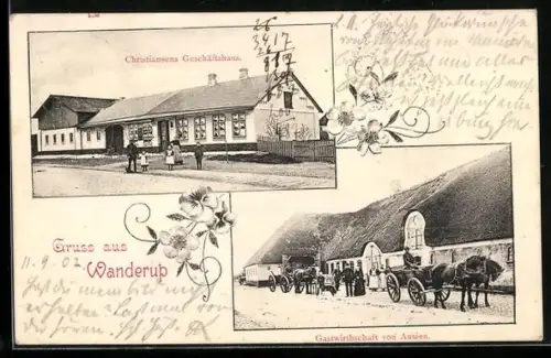 AK Wanderup, Mit Gasthaus von Autzen und Geschäftshaus von Christiansen