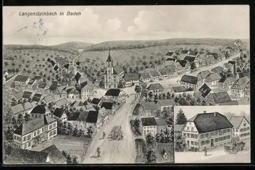 AK Langensteinbach / Baden, Gasthaus Grüner Baum, Ortsansicht