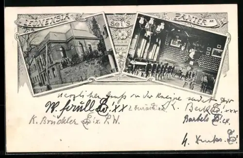 AK Heidelberg /Neckar, Verbindungshaus mit Aussen- und Innenansicht, Leonensia sei`s Panier