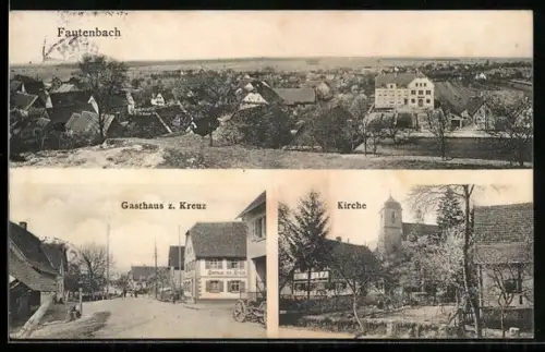 AK Fautenbach, Gasthaus zum Kreuz, Kirche und Totalansicht