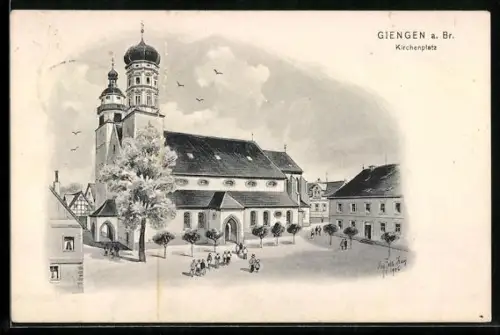 Künstler-AK Eugen Felle: Giengen a. Br., Blick auf den Kirchenplatz
