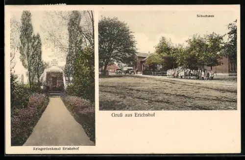 AK Erichshof, Schulhaus und Kriegerdenkmal Erichshof