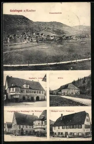 AK Geislingen, Ortsansicht aus der Vogelschau, Gasthof z. Ochsen, Mühle und Bäckerei