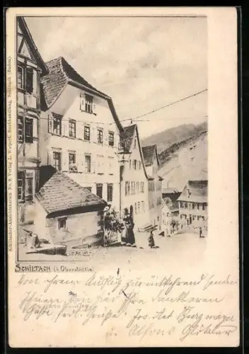 AK Schiltach, Strassenpartie mit Passanten