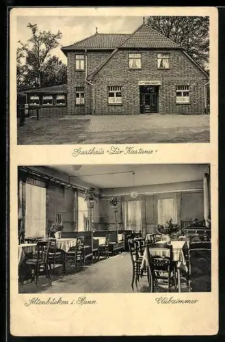AK Altenbücken i. Hann., Gasthaus Zur Kastanie, Aussenansicht und Clubzimmer