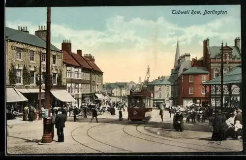 AK Darlington, Tubwell Row, Strassenbahn