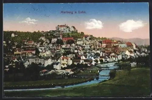 AK Marburg a. Lahn, Stadtansicht mit Schloss und Lahn