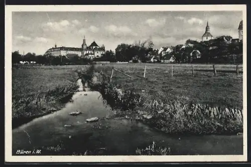 AK Büren i. W., Schloss, Kirche, Ortsansicht