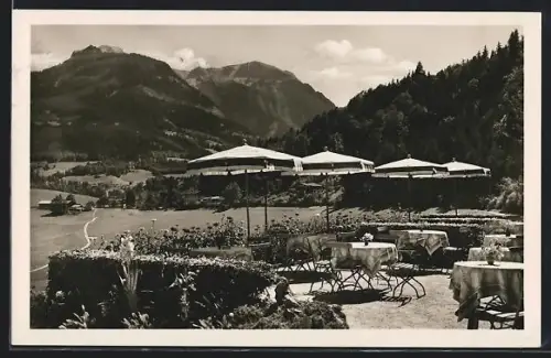 AK Berchtesgaden, Gaststätte Café Rosstal, Terrasse mit Bergblick