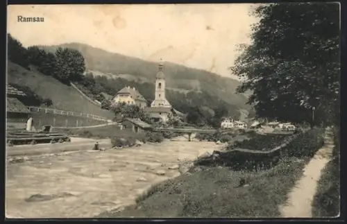 AK Ramsau, Kirche, Fluss, Brücke