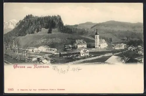 AK Ramsau, Kirche, Ortsansicht, Berge