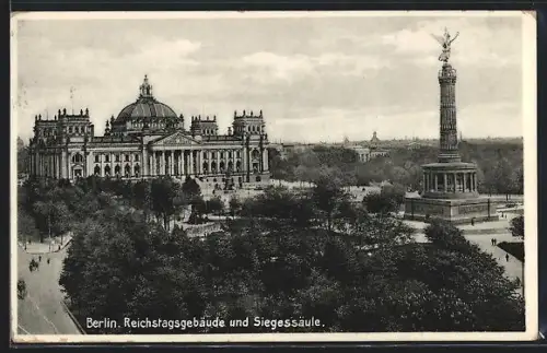 AK Berlin, Reichstagsgebäude, Siegessäule