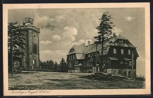 AK Auersberg /Erzgeb., Aussichtsturm, Unterkunftshaus