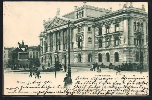 AK Hamburg-Altona, Neues Rathaus, Reiterstandbild