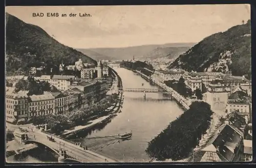 AK Bad Ems an der Lahn, Blick auf Stadt und Lahn mit Brücken