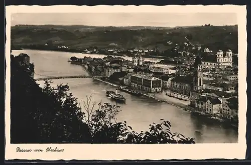 AK Passau, Blick vom Oberhaus auf Donau und Altstadt