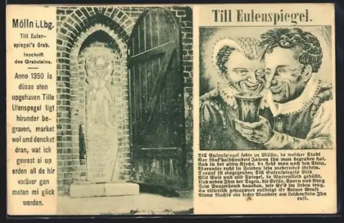 AK Mölln i. Lbg., Till Eulenspiegel Grab, Grabstein, Illustration