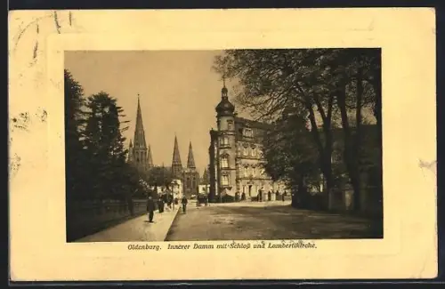 AK Oldenburg, Innerer Damm mit Schloss und Lambertikirche