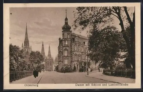 AK Oldenburg, Damm mit Schloss und Lambertikirche