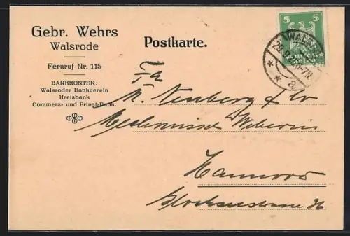 AK Walsrode, Korrespondenzkarte der Gebr. Wehrs