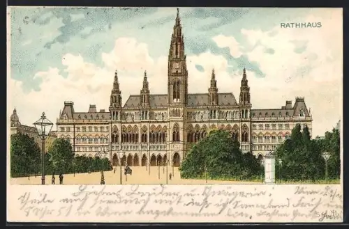 Lithographie Wien, Blick auf das Rathaus