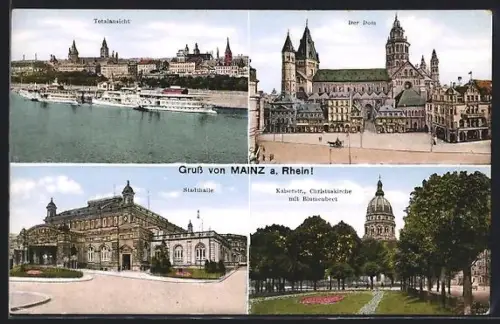 AK Mainz a. Rhein, Dom, Stadthalle, Christuskirche mit Blumenbeet