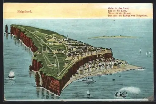 AK Helgoland, Inselansicht mit Oberland, Unterland und Steilklippen