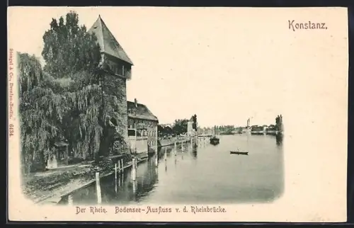 AK Konstanz, Der Rhein, Bodensee-Ausfluss v. d. Rheinbrücke