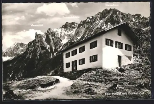 AK Mittenwald, Gasthaus Ederkanzel mit Karwendel
