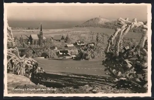 AK Altenberg i. Erzgeb., Ortsansicht mit Kirche und dem Geising