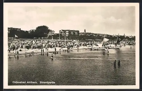 AK Ahlbeck, Strandpartie mit Strandkörben und Segelbooten