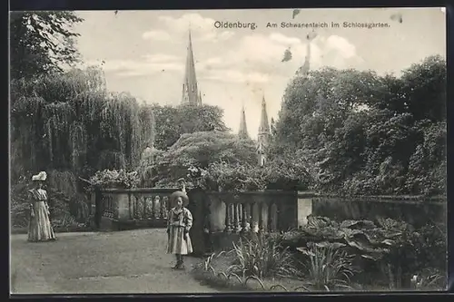 AK Oldenburg, Schwanenteich im Schlossgarten