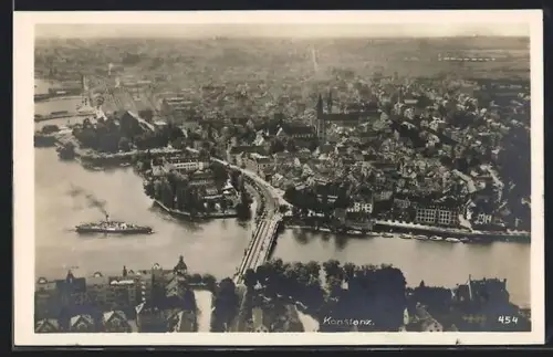 AK Konstanz, Luftaufnahme mit Brücke