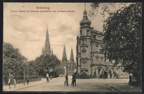 AK Oldenburg, Innerer Damm mit Schloss, Lamberti-Kirche