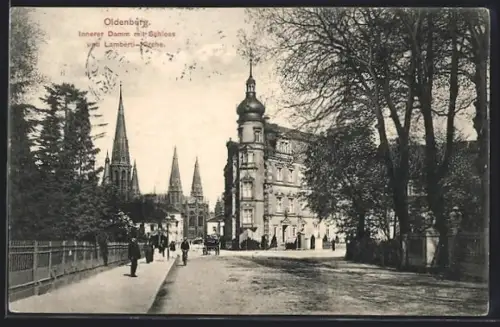 AK Oldenburg, Innerer Damm mit Schloss und Lamberti-Kirche