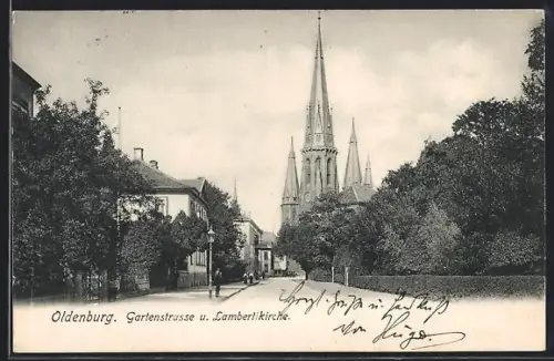 AK Oldenburg, Gartenstrasse, Lambertikirche