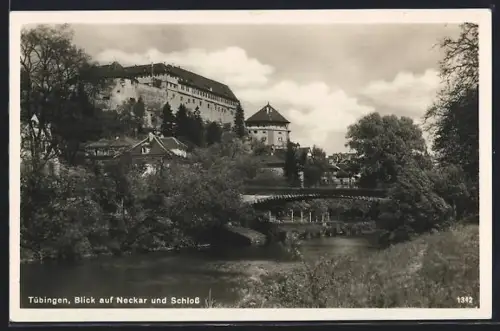 AK Tübingen, Blick auf Neckar und Schloss